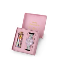 Polo Air Kadın Kol Saati Ve Smile Figürlü Mantar Tıpalı Özel Notlu Cam Dilek Şişe Gümüş Lila Renk ST-2182S5 (Gri - Lila)
