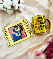 Kişiye Özel Canım Annem Fotoğraf Standlı Mdf Gold Çerçeve Ve Gold Kupa Set