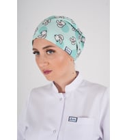 Sevimli Tavşan Desenli Tesettür Doktor Hemşire Hastane Aşçı Cerrahi Bone (Turkuaz)