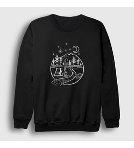 Presmono Unisex Siyah Night Camper Kamp Sweatshirt 372331tt
