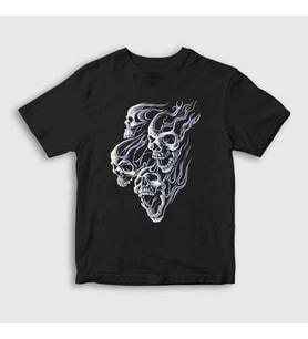 Presmono Unisex Çocuk Siyah Smoke Skulls Duman Kurukafalar T-Shirt 424848tt
