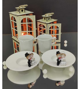 Gelin Damat Porselen Kahve Fincanı 2li Set (Tatlı Beyaz)