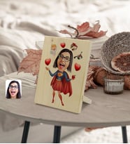 BK Gift Kişiye Özel Süper Anne Karikatürlü Dekoratif Ahşap Çerçeve Model 1