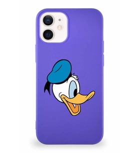 Apple iPhone 12 Mini Soft Premier Kapak Donald Duck-F Tasarımlı Silikon Kılıf - Mor (Şeffaf)