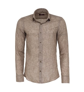 Slim Fit Kahverengi Desenli Gömlek - Wessi
