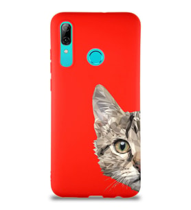 Huawei P Smart 2019 Soft Premier Kapak Catface Tasarımlı Silikon Kılıf - Kırmızı (Şeffaf)