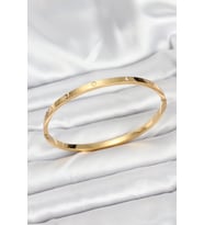 316L Çelik Gold Renk Zirkon Taşlı 65 mm İnce Kadın Kelepçe Bileklik