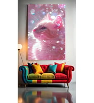 PEMBE KEDİ PORTRESİ V1 Ev Duvar Salon Güzellik Salonu Ofis Dükkan Dekarasyon Kanvas Tablo (Çok Renkli)