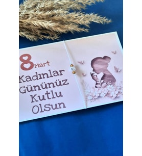 5 Adet  Kadınlar Günü Kartlı İnci Beyaz Bileklik - Kadınlar Günü Hediyesi