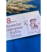 5 Adet  Kadınlar Günü Kartlı İnci Beyaz Bileklik - Kadınlar Günü Hediyesi