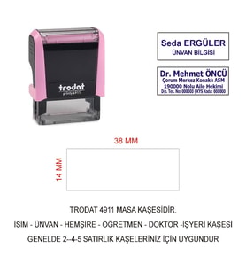 TRODAT 4911 İSİM ÜNVAN KAŞESİ - PASTEL PEMVE - MAVİ MÜREKKEP