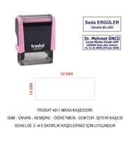 TRODAT 4911 İSİM ÜNVAN KAŞESİ - PASTEL PEMVE - MAVİ MÜREKKEP