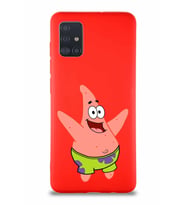 Samsung Galaxy A51 Soft Premier Kapak Patrick Yıldız Tasarımlı Silikon Kılıf - Kırmızı (Şeffaf)