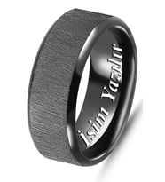 Kişiye Özel İsim Yazılı Köşeli 8mm Mat Fırçalanmış Düz Unisex Çelik Yüzük Alyans cl48y (Siyah)