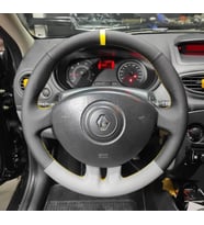 Renault Clio 3 Araca Özel Direksiyon Kılıfı (DÜZ GRİ SARI YÜZÜKLÜ) (Karışık)