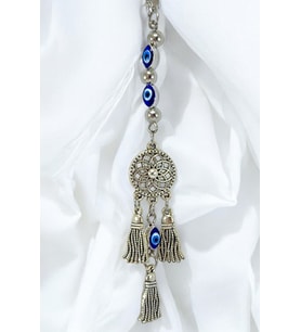 Çerçeveli Elips Nazarlı Metal Lotus Çiçeği Araba Dikiz Ayna Süsü, Püsküllü Yeni Araba Hediyesi