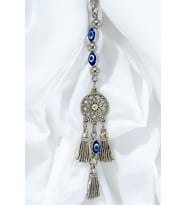 Çerçeveli Elips Nazarlı Metal Lotus Çiçeği Araba Dikiz Ayna Süsü, Püsküllü Yeni Araba Hediyesi