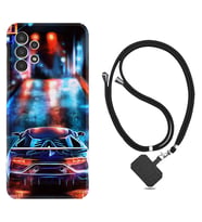 Samsung Galaxy M14 Kılıf Silikon Boyun Askılı İpli Desenli Silikon Neon Cars 1724