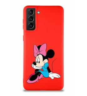 Samsung Galaxy S21 Plus Soft Premier Kapak Minnie Mouse-E Tasarımlı Silikon Kılıf - Kırmızı (Şeffaf)