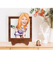 BK Gift Kişiye Özel Kadın Karikatürlü Ahşap Standlı 3D Biblo-36 (Beyaz)