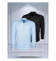 Todth 2'li Paket Kolay Ütülenebilen Dört Mevsim Modern Fit Yumuşak Dokulu Mavi Ve Siyah Düz Gömlek