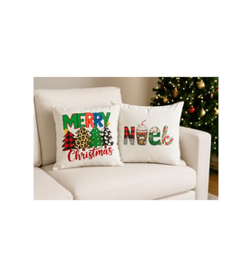 Çift Tarafı Baskılı Candy Christmas Desenli 2'li Set Kadife Kırlent Kılıfı Yılbaşı - Noel (Yılbaşı Kırmızısı)