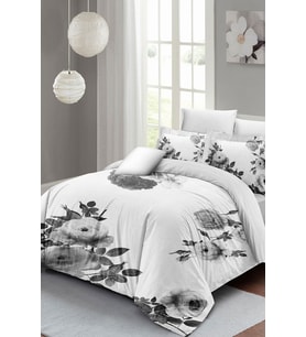 Çift Kişilik Nevresim Takımı Sık Dokuma Pamuk Saten 3d Özel Tasarım Black White Flower