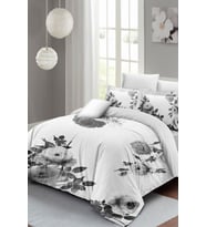 Çift Kişilik Nevresim Takımı Sık Dokuma Pamuk Saten 3d Özel Tasarım Black White Flower