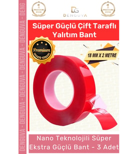 #Bant Çift Taraflı Akrilik Silikonize Şeffaf Güçlü Yapışkanlı Montaj Bant 18 mm x 2 metre - 3 Adet