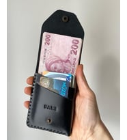 İsme Özel Modern Cüzdan Kartlık - Hakiki Deri El Yapımı (Siyah)