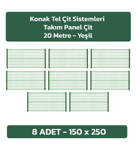 KONAK TEL ÇİT SİSTEMLERİ 8 ADET TAKIM PANEL ÇİT (8 ADET 150 CM X 250 CM PANEL ÇİT VE 8 ADET PANEL ÇİT DİREĞİ 150 CM) (Yeşil)+ AKSESURLAR DAHİLDİR