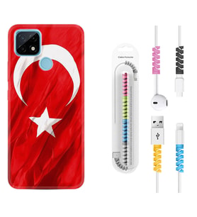 Realme C11 C21 C21Y C25Y C11 2021 Kılıf Kablo Koruma Spiral Silikon Şanlı Türk Bayrağı 4 1401