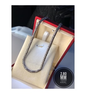 2.8mm Yassı Ezme Kral Model 925 Ayar Gümüş Erkek Kolye • Işıklı Kutuda Sevgiliye • Eşe • Babaya •