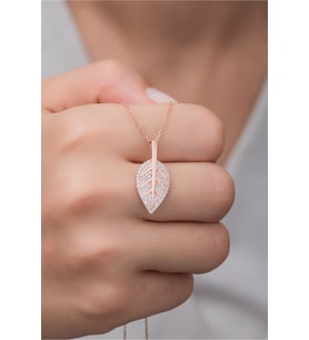 925 Ayar Gümüş Rose Zirkon Taşlı Yaprak Kolye
