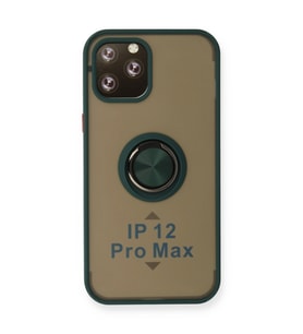 Apple İphone 12 Pro Max Kılıf Montreal Yüzüklü Silikon Kapak - Yeşil