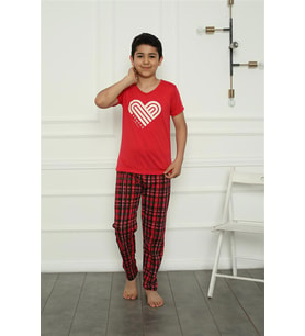Akbeniz Erkek Çocuk Penye Pijama Takım 20391 (Kırmızı)