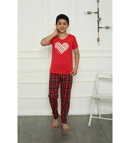 Akbeniz Erkek Çocuk Penye Pijama Takım 20391 (Kırmızı)