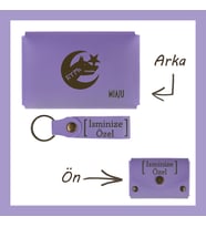 Mor Menekşe, Bozkurt ve Ay Yıldız Desenli, İsme Özel Cüzdan ve Anahtarlık Set, Gurur Duyanlara Özel (Lila - Mor)