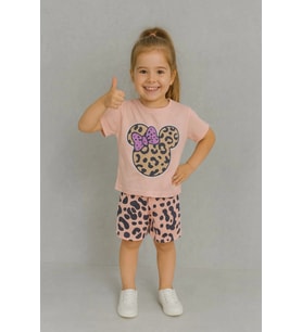 Leopar Desenli Kız Çocuk Yazlıık Takım (Pembe)