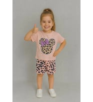 Leopar Desenli Kız Çocuk Yazlıık Takım (Pembe)