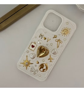 Kişiye Özel Harfli El Yapımı Kalp Çerçeve Charm Telefon Kılıfı - iPhone modelleri için uyumlu
