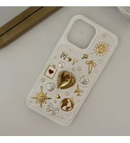 Kişiye Özel Harfli El Yapımı Kalp Çerçeve Charm Telefon Kılıfı - iPhone modelleri için uyumlu