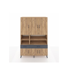 Hyperion Dolap 8 Raflı 2 Çekmeceli 6 Kapaklı 132x44x195 Çam-Çam/Antrasit