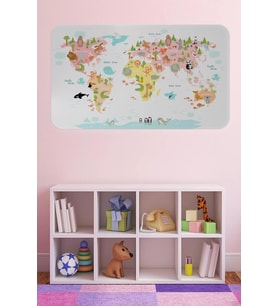 Eğitici Dünya Haritası Dünya Atlası Çocuk Ve Bebek Kız Çocuğu Odası Duvar Sticker-60x105-3777