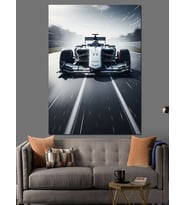 Yarış Pistinde Modern F1 Arabası Dekoratif Kanvas - Mdf Ahşap Tablo