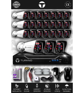 TURKNO 24 Kameralı Karia 24 Dış Kamera Set HDD'siz Full HD Gece Görüşlü Güvenlik Kamerası Sistemi