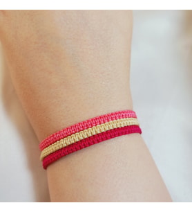 Crystal Atelier Fuşya Pembe Krem Örgü Makrome 3’lü Bileklik - Unisex El Yapımı Ayarlanabilir Şık Trend Kombin Seti - Makrome Bileklik - Örgü Bileklik - Fuşya Pembe Krem Bileklik - Hediye Bileklik - İp Bileklik - Günlük Bijuteri Bileklik - Spor Bileklik