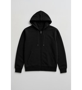 Erkek Fermuarlı Kapüşonlu Cepli Siyah Sweatshirt