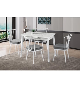 Melisa Buse MDF Açılır Mutfak Masa Takımı 60x100 (Beyaz)