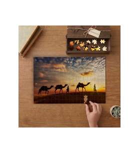 Çol Gün Batımı Develer İnsanlar Tasarımı 240 parça Ahşap Puzzle Ahşap Kutuda MP08446